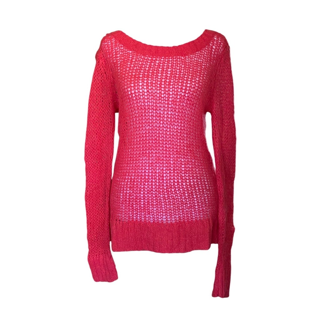 Aerie Open Knit Mohair Wool Scoop Neck Pink Sweater Medium Femme Lounge Boho